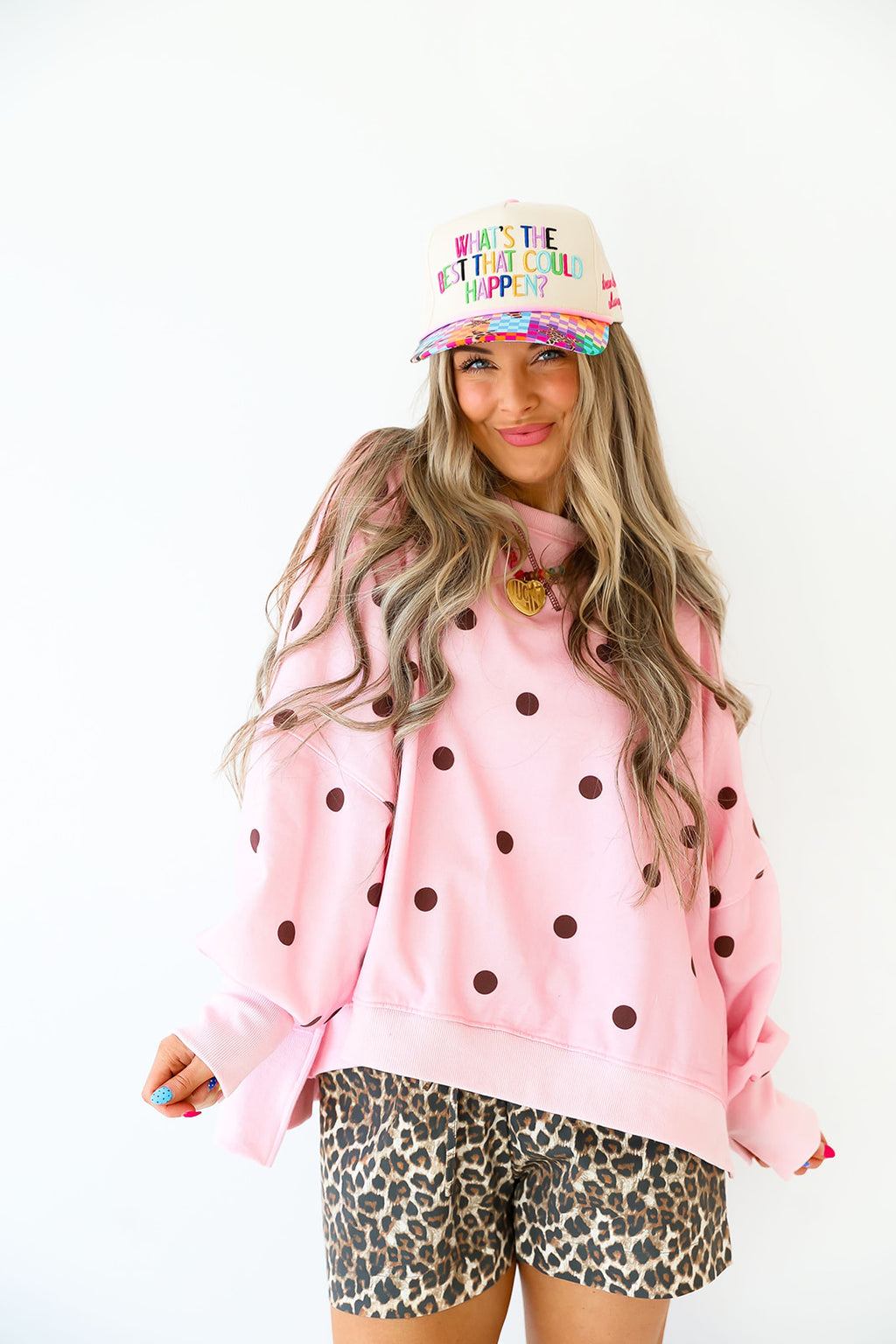 Sweet Spot Polka Dot Pullover – Pink/Burgundy