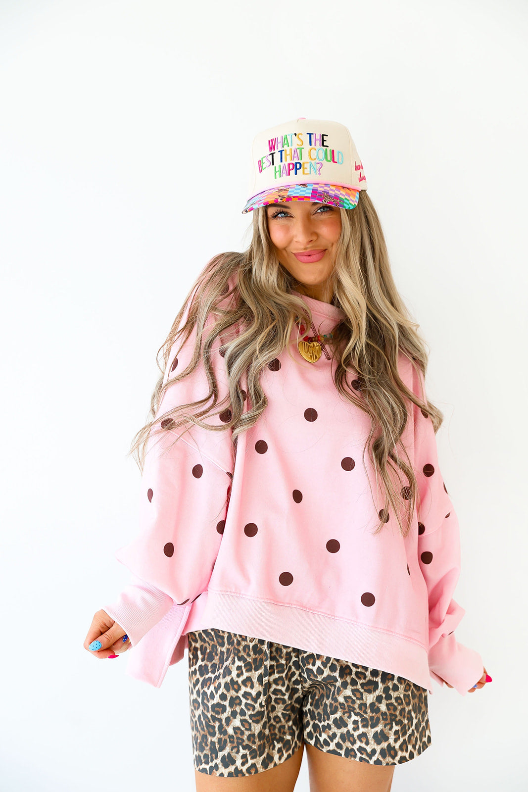 Sweet Spot Polka Dot Pullover – Pink/Burgundy
