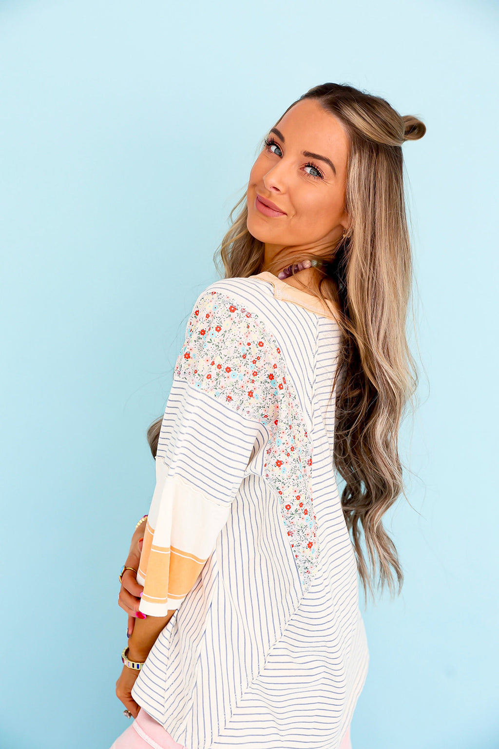 Sweet Stripe Blossom Top – Blue