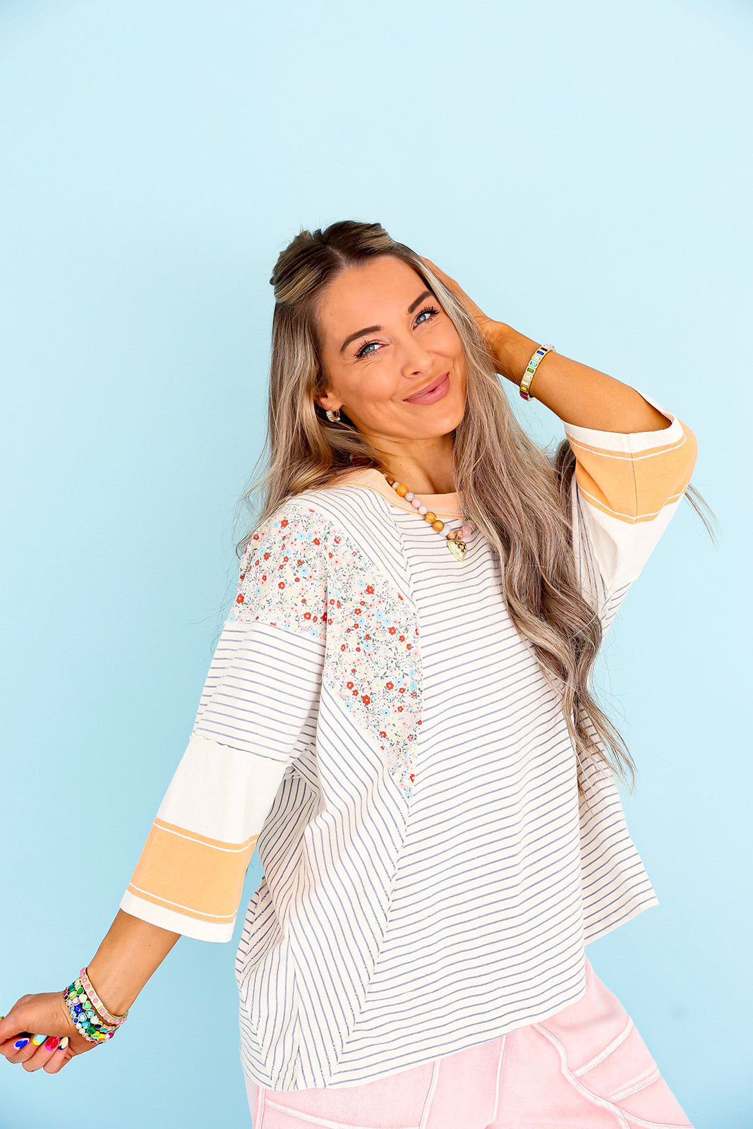 Sweet Stripe Blossom Top – Blue