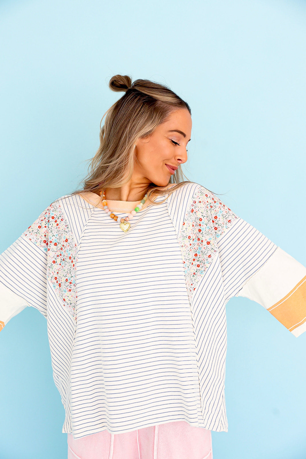 Sweet Stripe Blossom Top – Blue