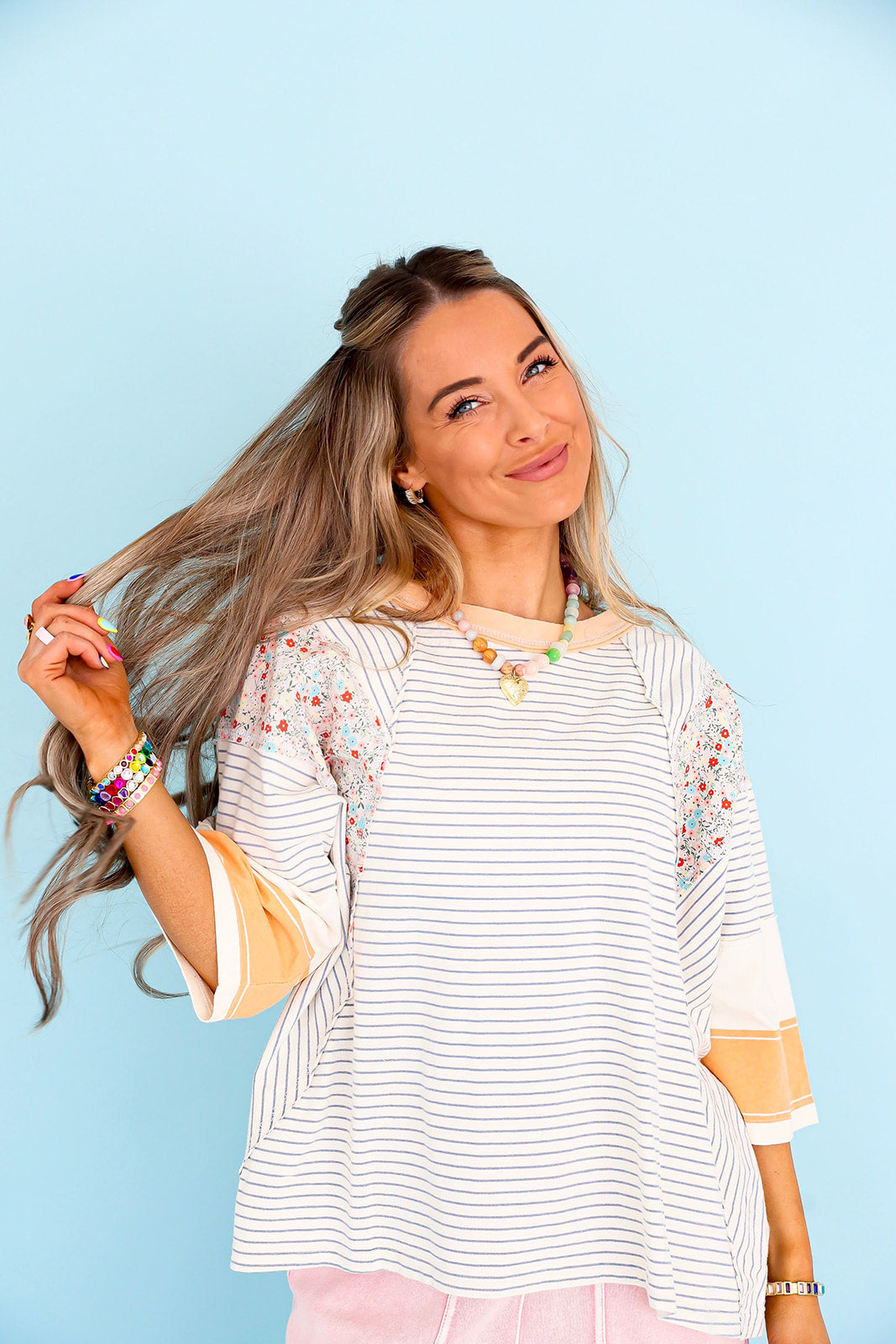 Sweet Stripe Blossom Top – Blue