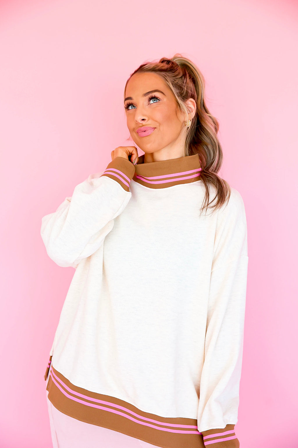Sweet Stripe Mock Neck Sweatshirt – Oatmeal