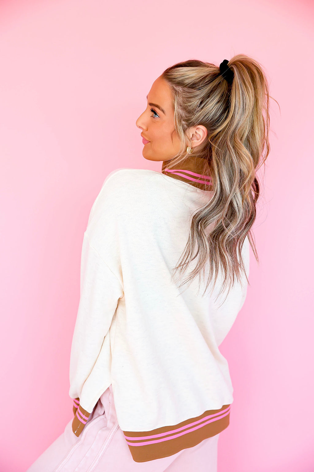 Sweet Stripe Mock Neck Sweatshirt – Oatmeal