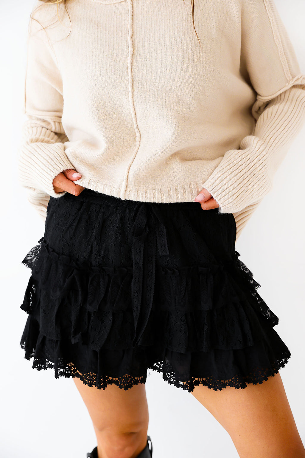 Sweet Whispers Lace Skort- Black