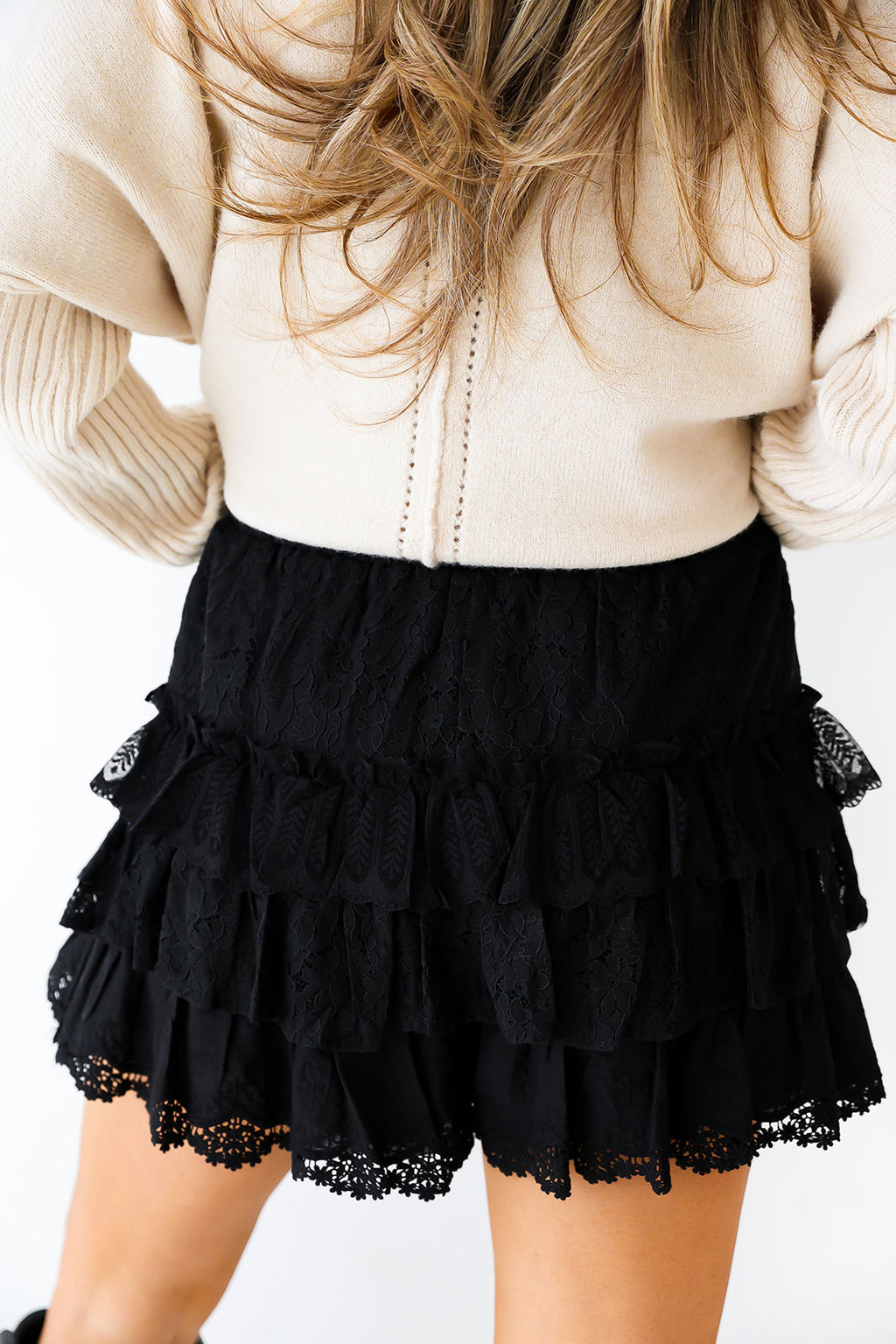 Sweet Whispers Lace Skort- Black
