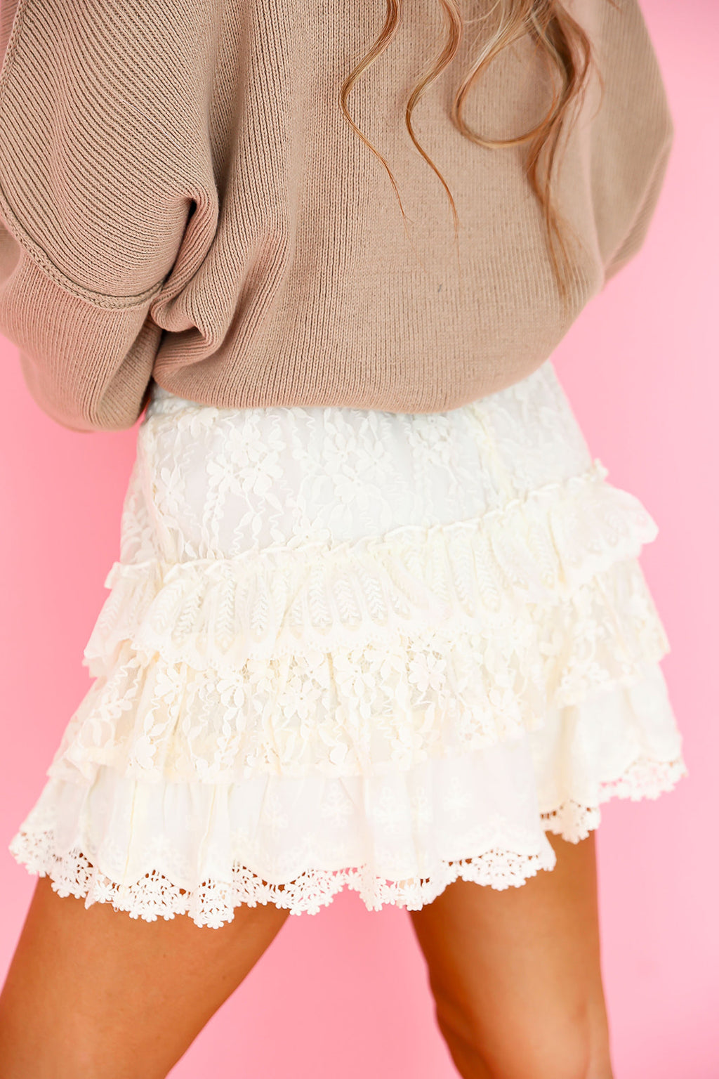 Sweet Whispers Lace Skort- Cream