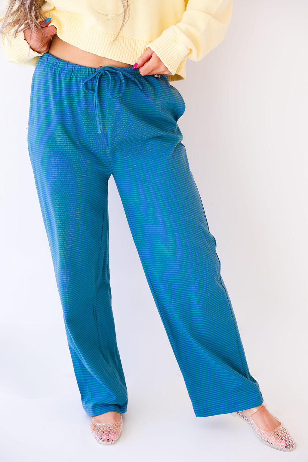 Take It Easy Striped Pants-Blue/Green