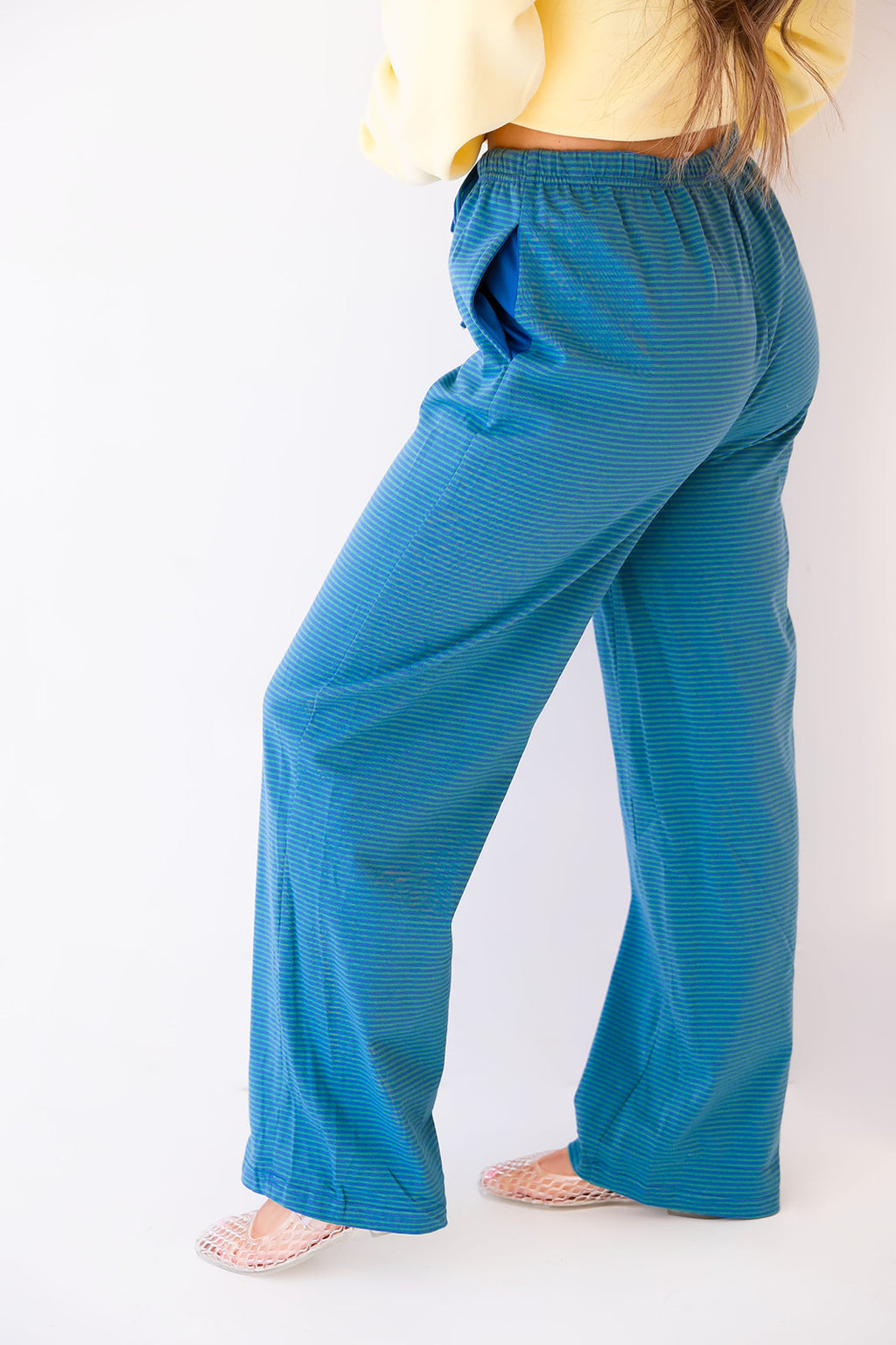 Take It Easy Striped Pants-Blue/Green