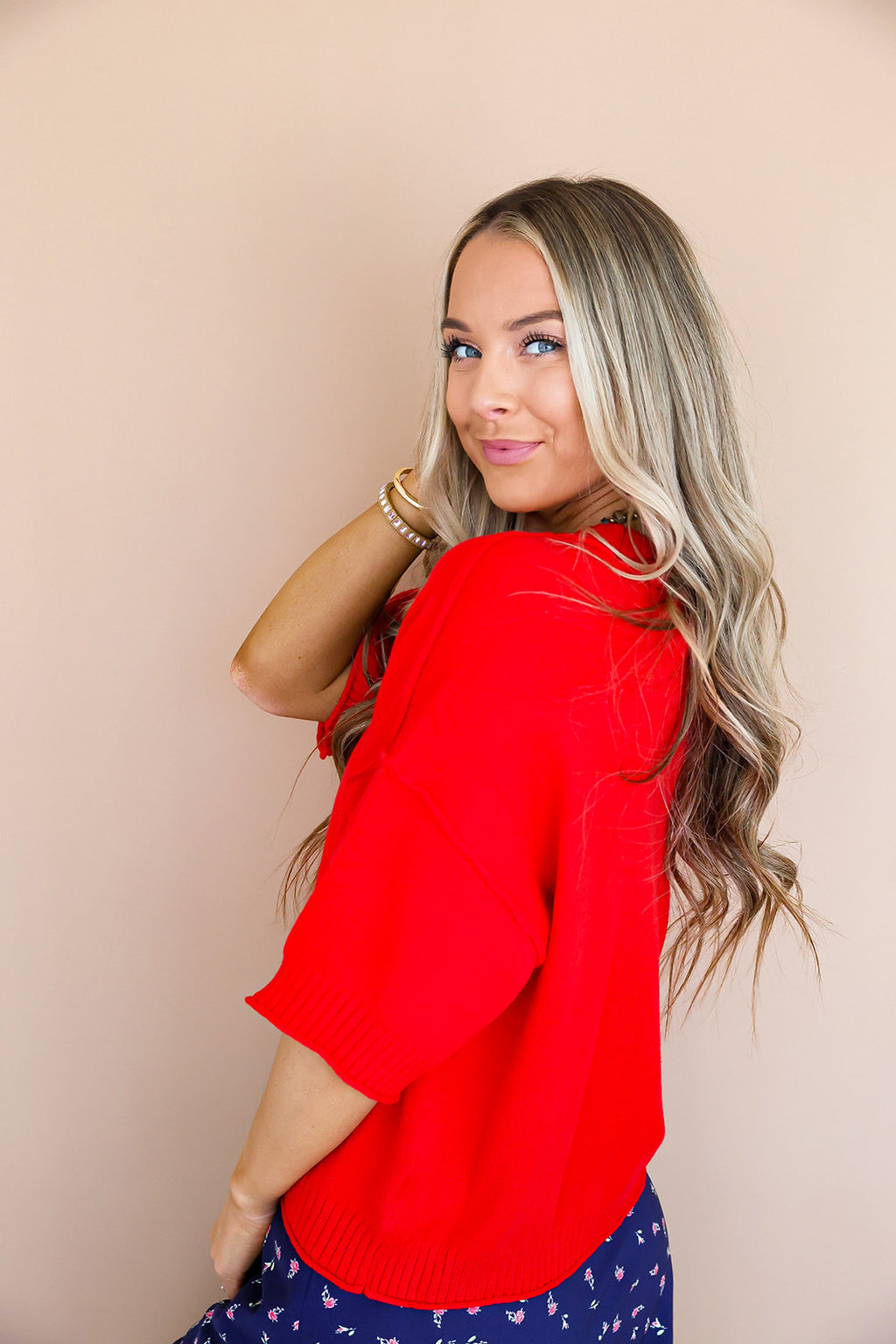 Take It Easy Sweater Top- Red