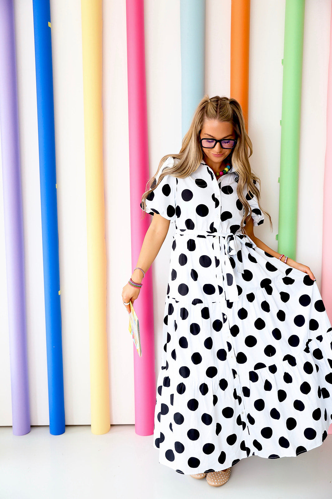 Teacher's Palette Maxi Dress – Black/White Polka Dots