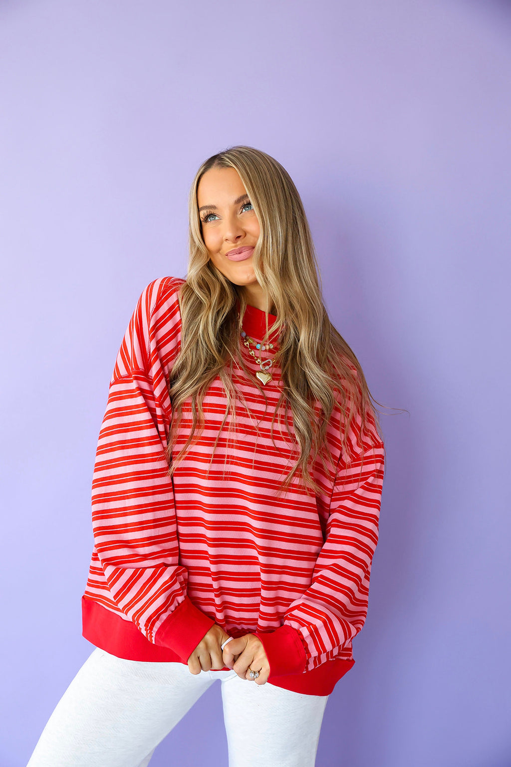 The Daily Dash Stripe Pullover – Pink/Red