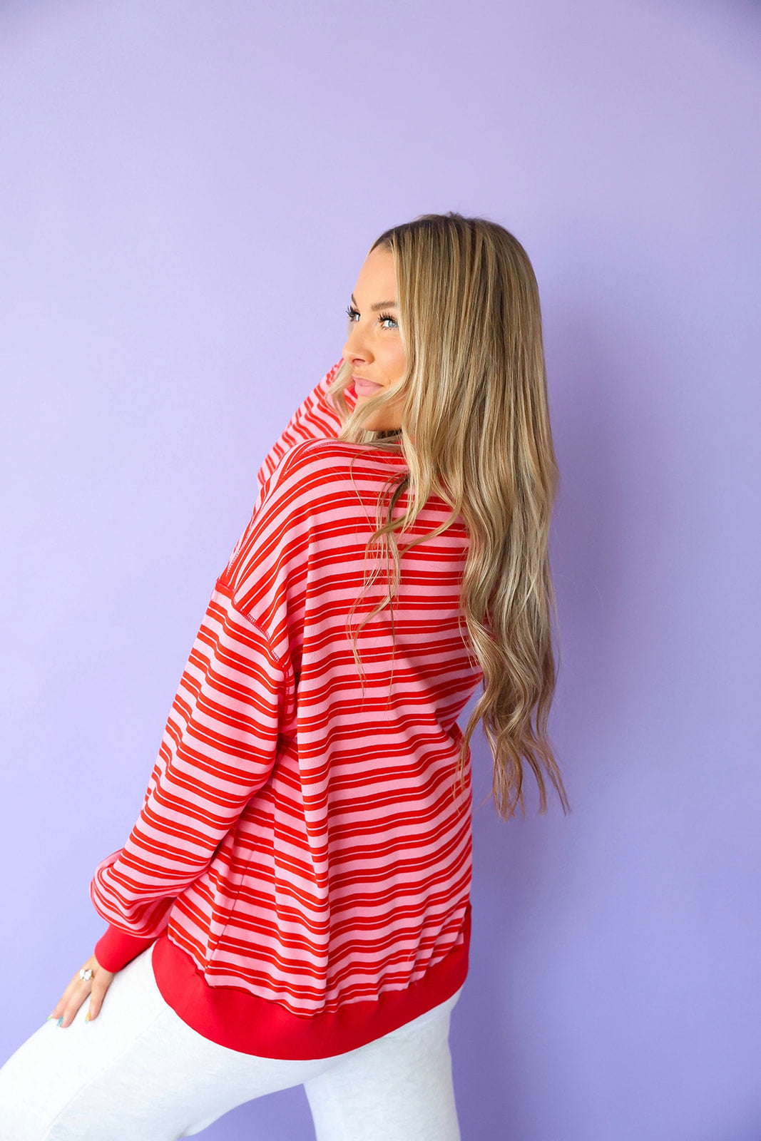 The Daily Dash Stripe Pullover – Pink/Red