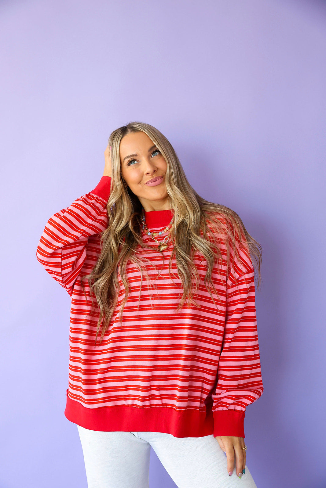 The Daily Dash Stripe Pullover – Pink/Red