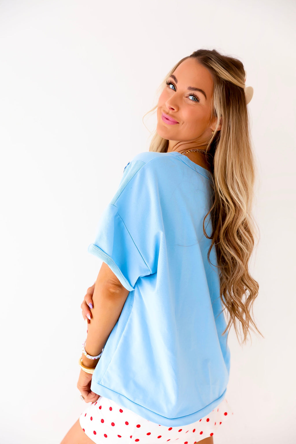 USA Patchwork Tee – Light Blue