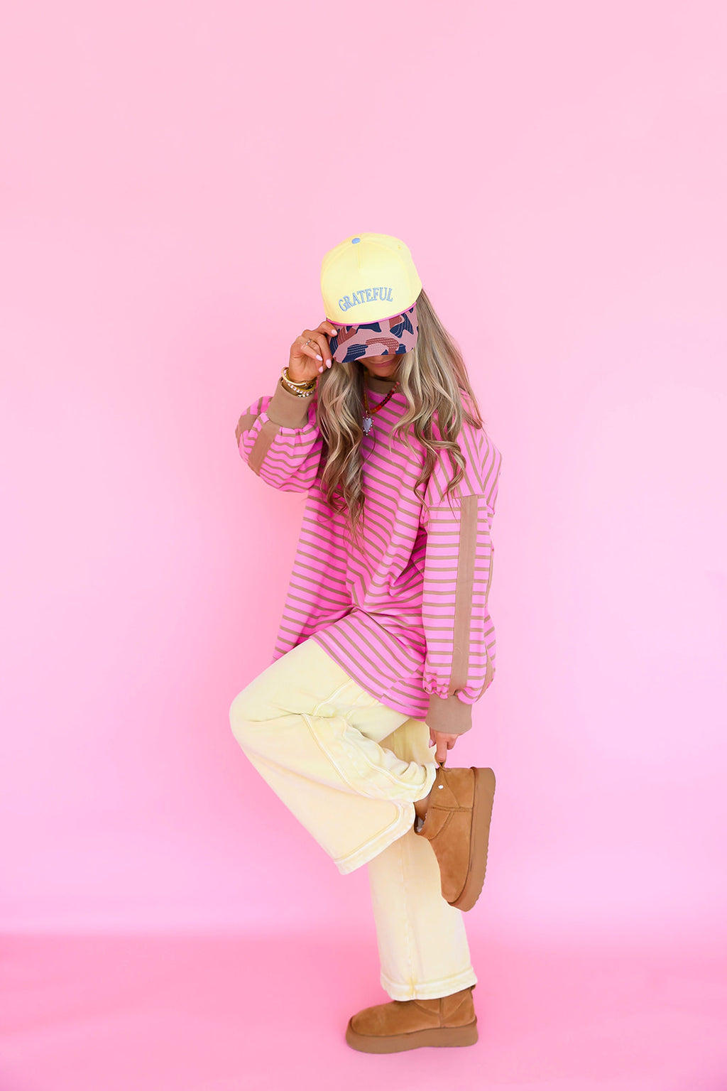 Varsity Drift Top- Pink/Tan