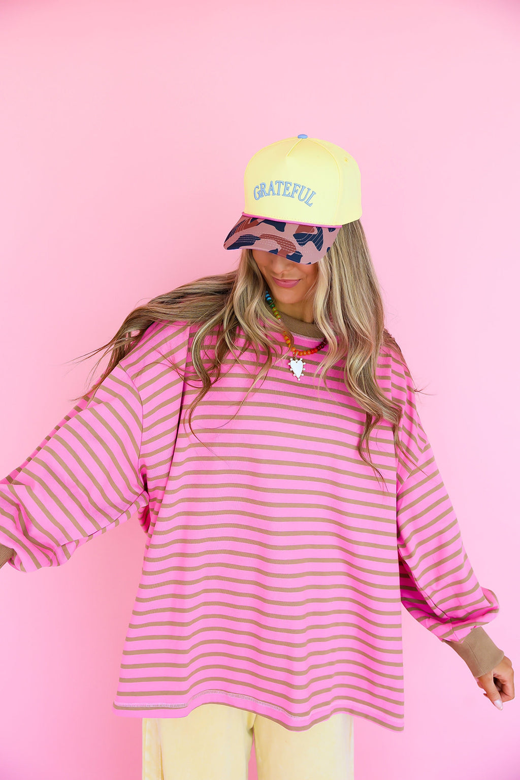 Varsity Drift Top- Pink/Tan