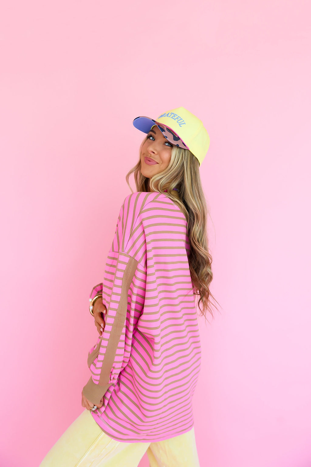 Varsity Drift Top- Pink/Tan