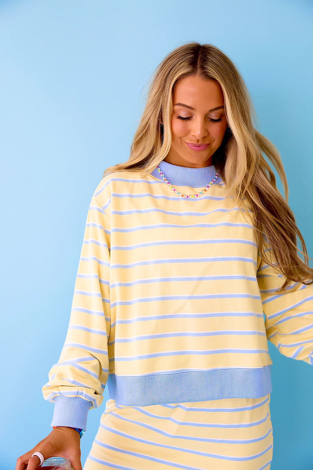 Weekend Away Striped Mockneck- Yellow/Blue