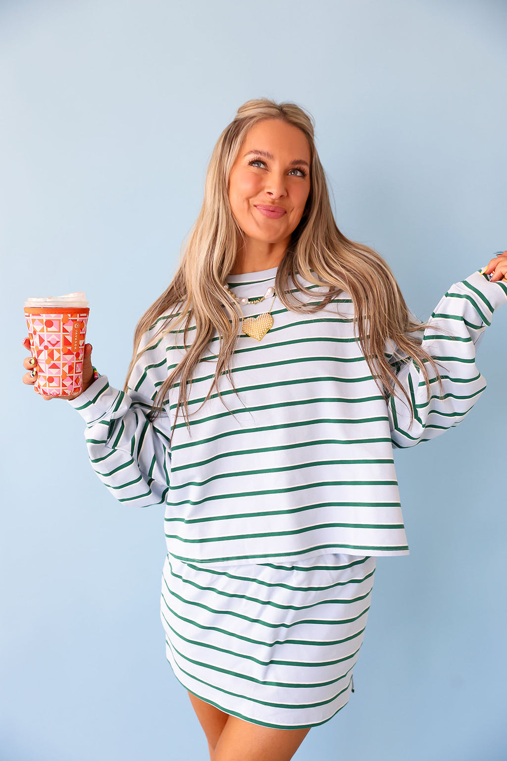 Weekend Away Striped Skort Set- Blue/Green