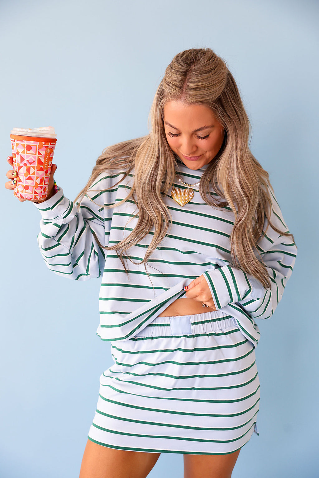 Weekend Away Striped Skort Set- Blue/Green