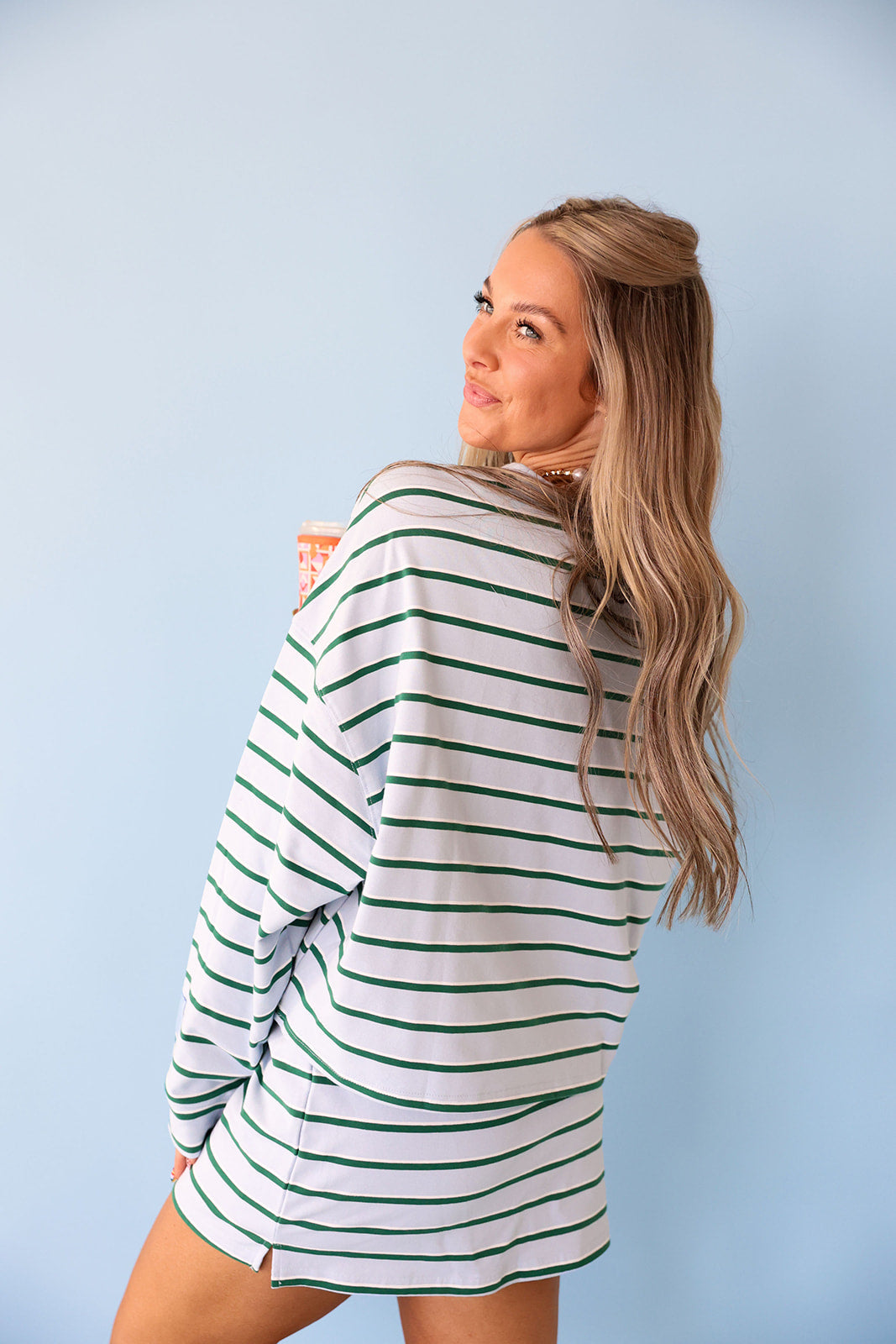 Weekend Away Striped Skort Set- Blue/Green