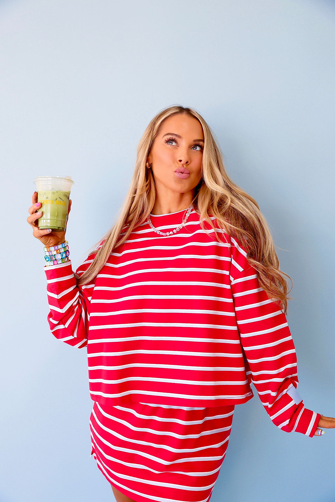 Weekend Away Striped Sweatshirt- Red/Blue