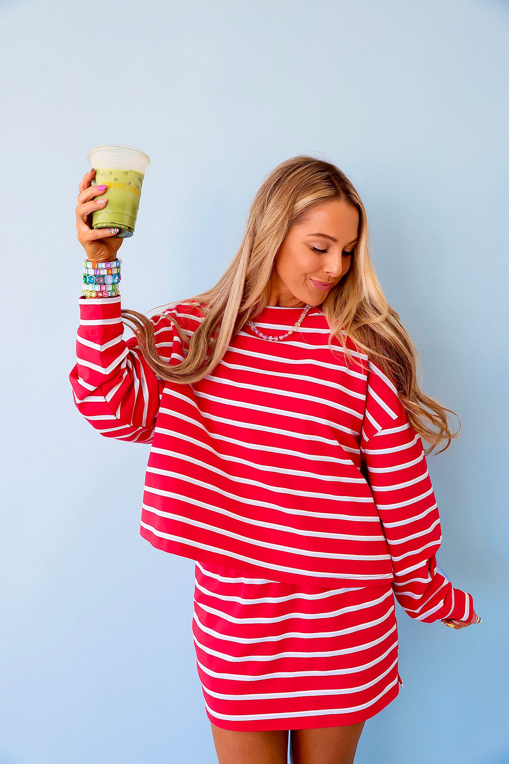 Weekend Away Striped Sweatshirt- Red/Blue