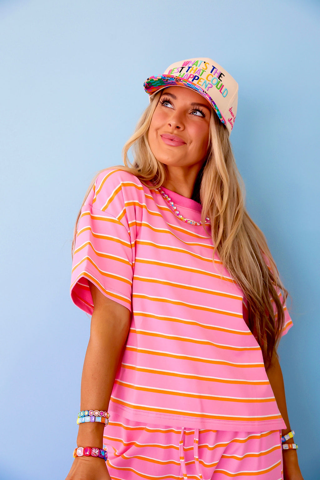 Weekend Away Striped Top- Pink/Orange