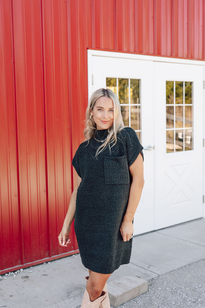 Home For The Holidays Sweater Dress-Black