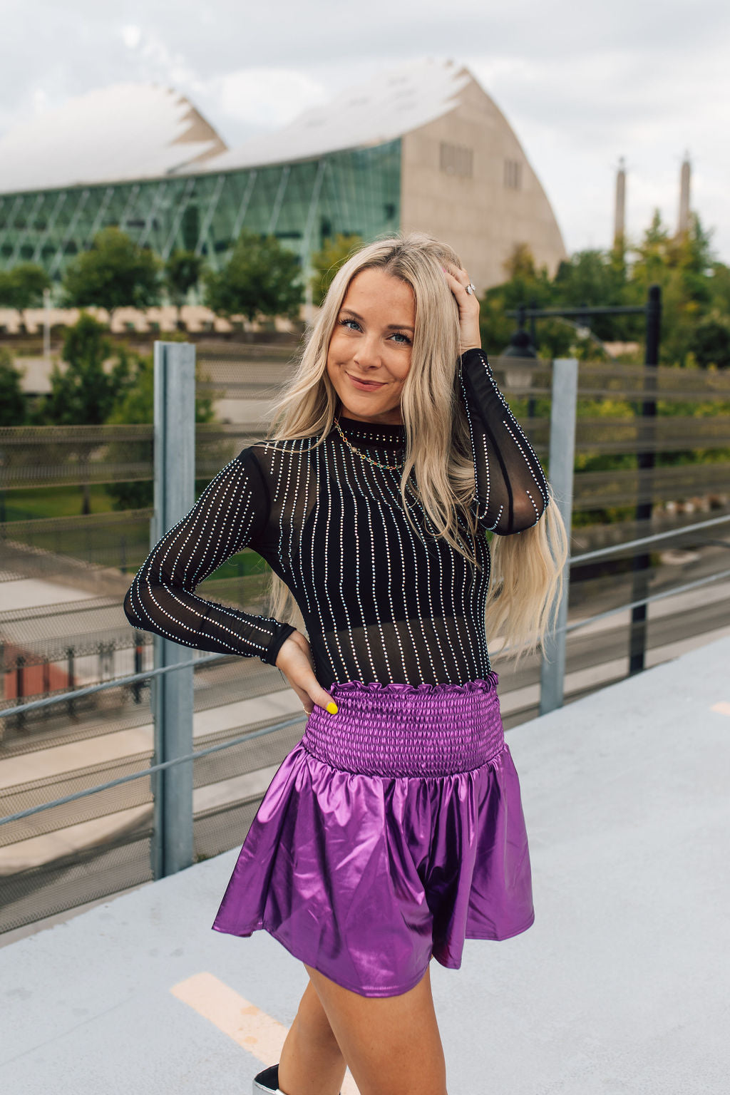 Purple Metallic Swing Shorts