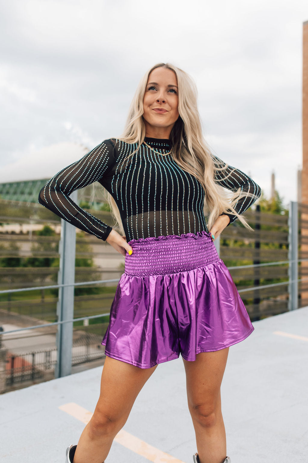 Purple Metallic Swing Shorts