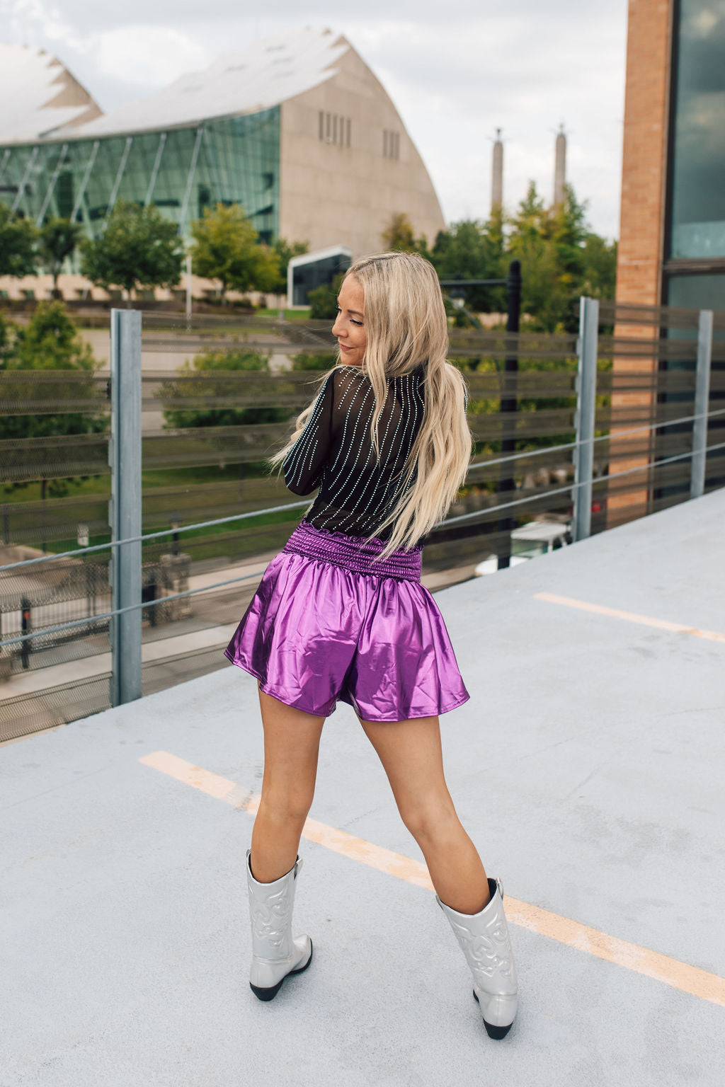 Purple Metallic Swing Shorts