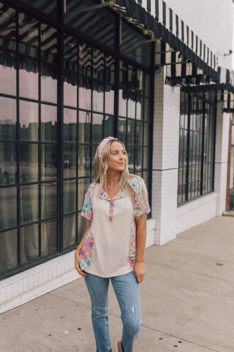 Pop Of Floral Waffle Knit Top