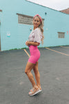 Ribbed V-Cut Biker Shorts-Hot Pink
