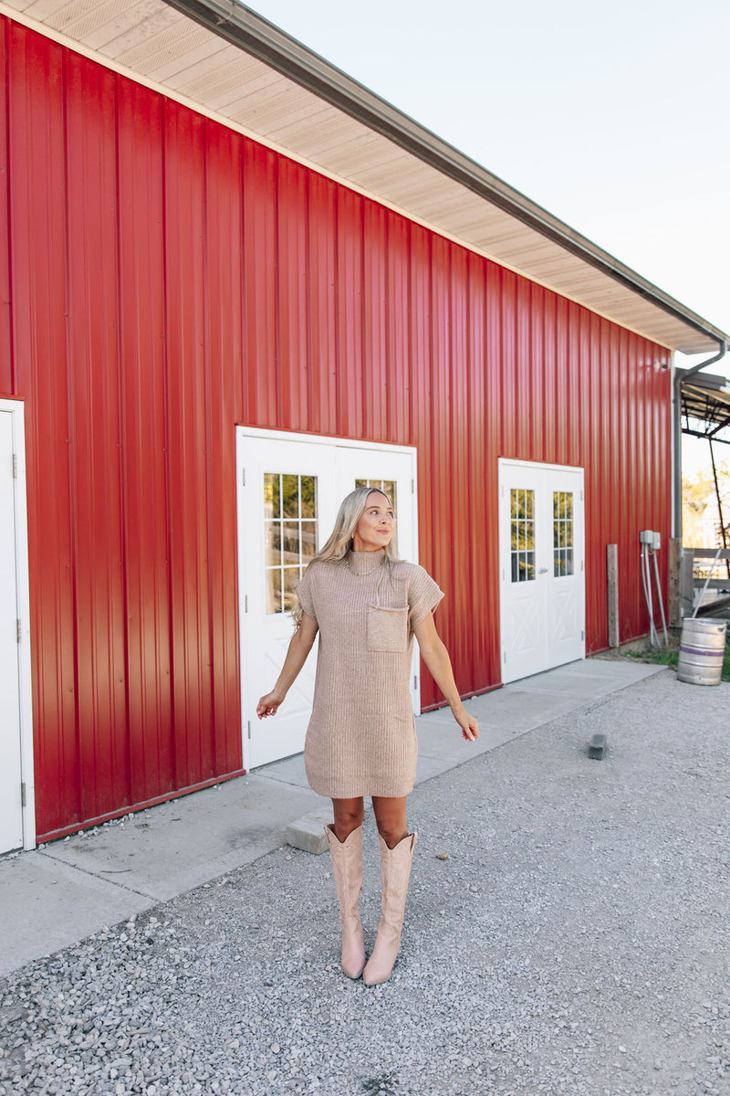 Home For The Holidays Sweater Dress-Taupe