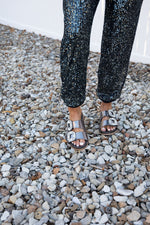 Bridget Rhinestone Buckle Sandals-Pewter