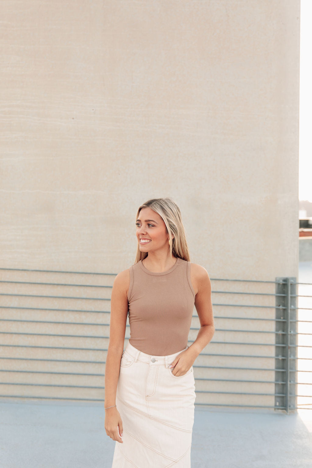 I'm So Basic Bodysuit--Tan
