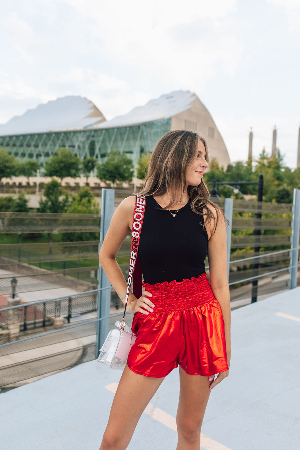 Red Metallic Swing Shorts