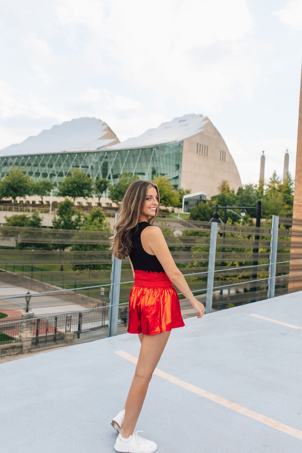 Red Metallic Swing Shorts