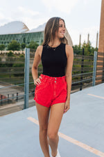 Bright Red Paper Bag Shorts
