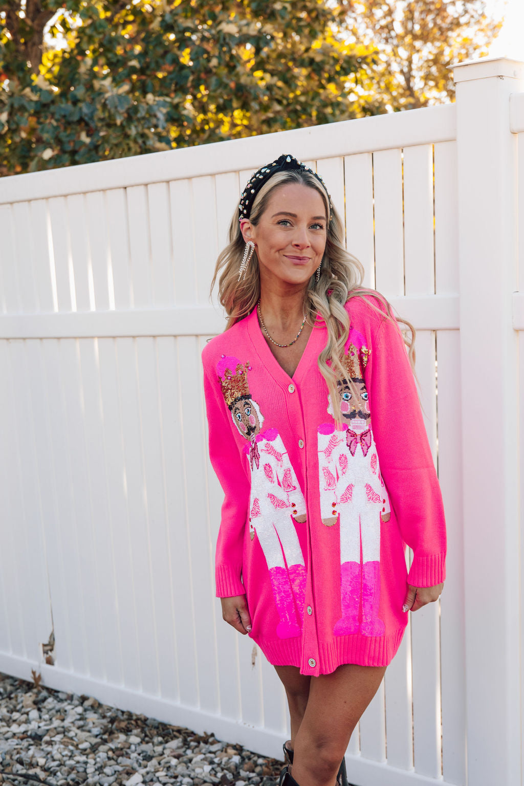 Neon Pink & White Tiger Blazer Nutcracker Cardigan Dress-Queen Of Sparkles