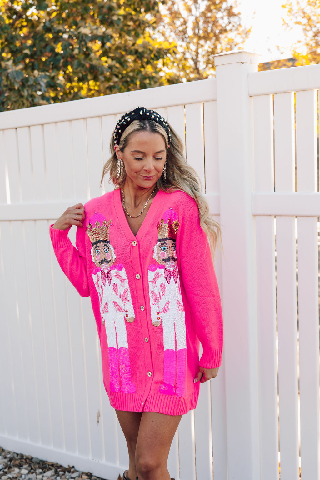 Neon Pink & White Tiger Blazer Nutcracker Cardigan Dress-Queen Of Sparkles
