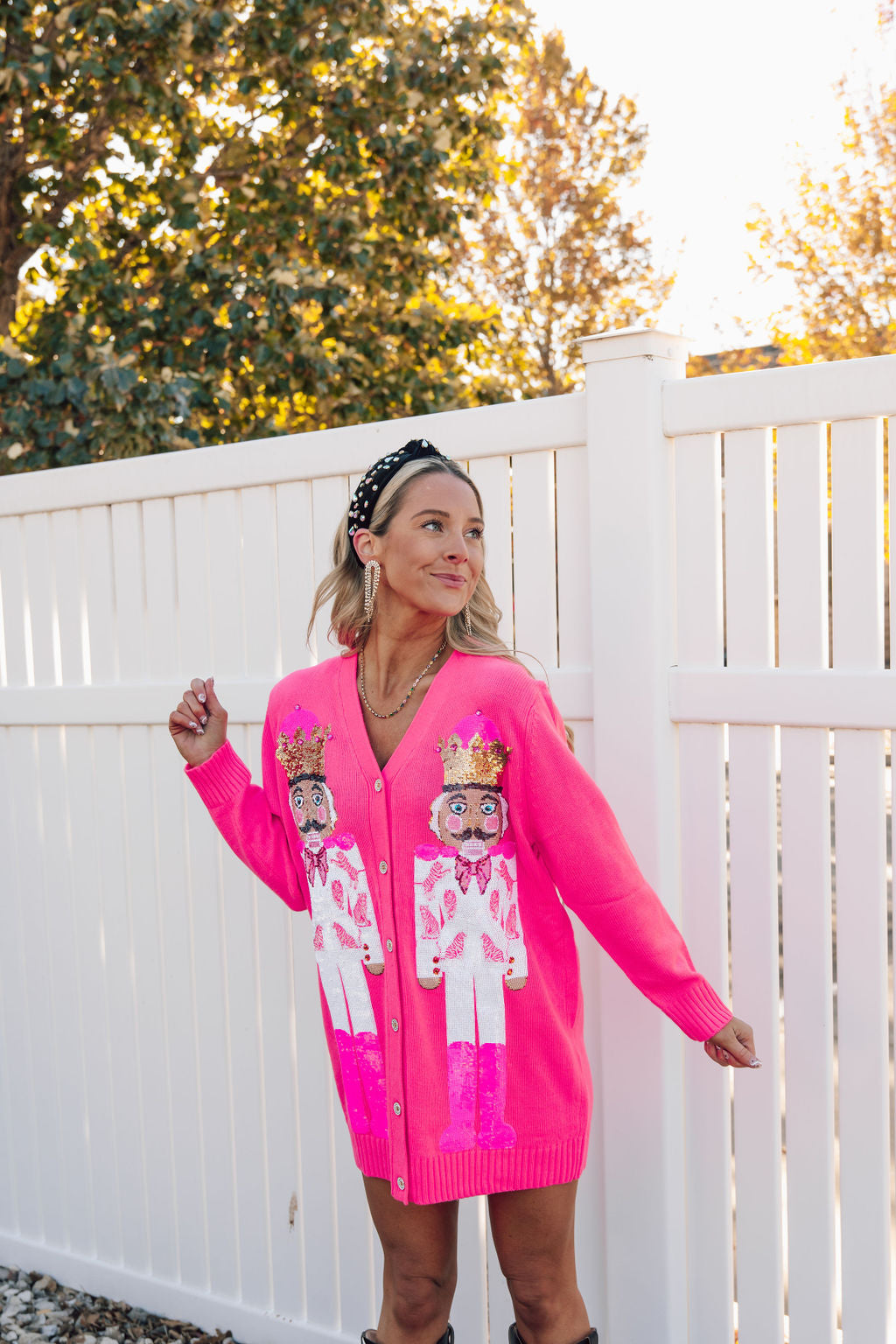 Neon Pink & White Tiger Blazer Nutcracker Cardigan Dress-Queen Of Sparkles