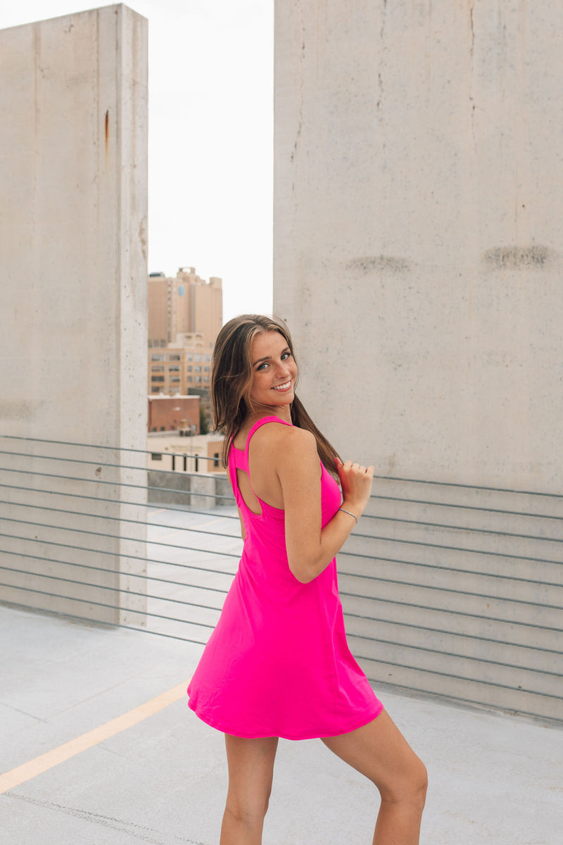 Butter Soft Athletic Dress-Bright Hot Pink