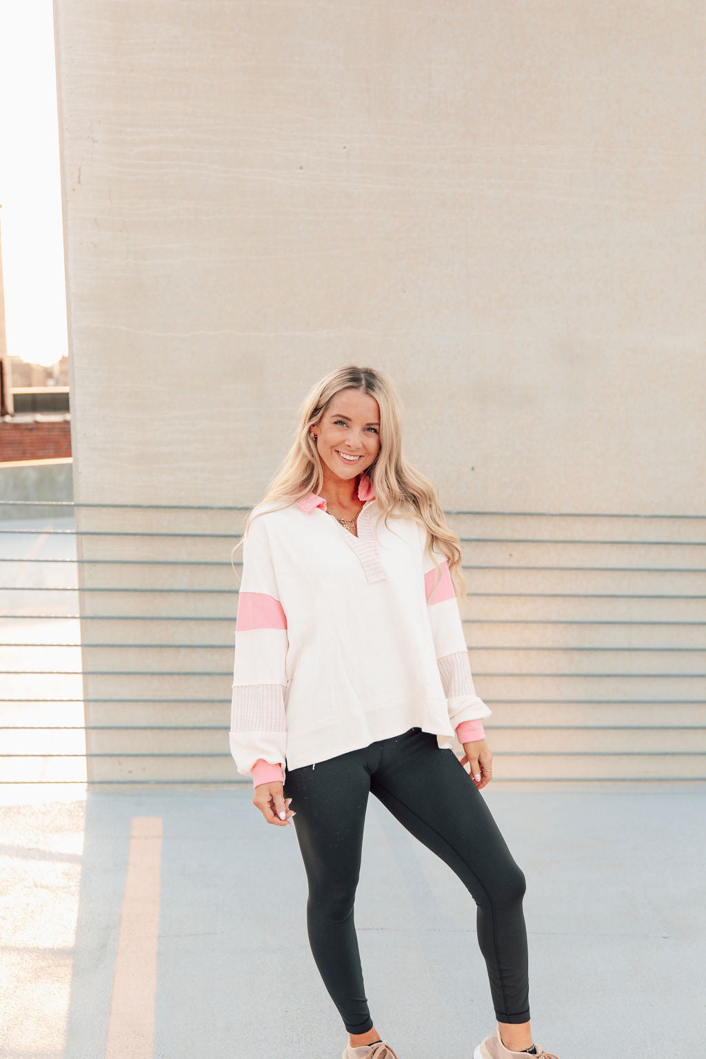Daydreaming Pullover-PInk/Cream Combo
