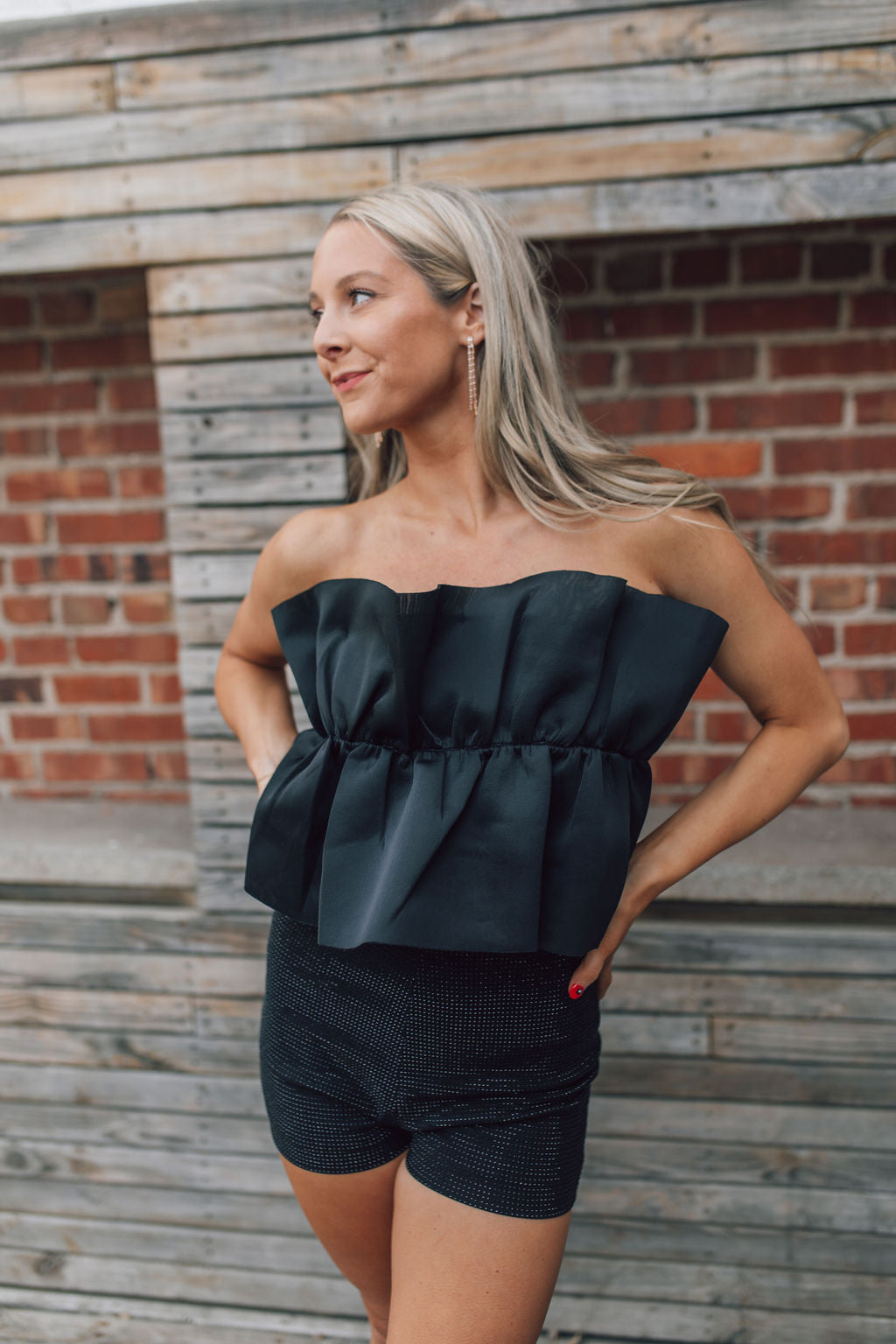Black Ruffled Tube Top
