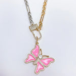 Two Toned Pink Butterfly Necklace