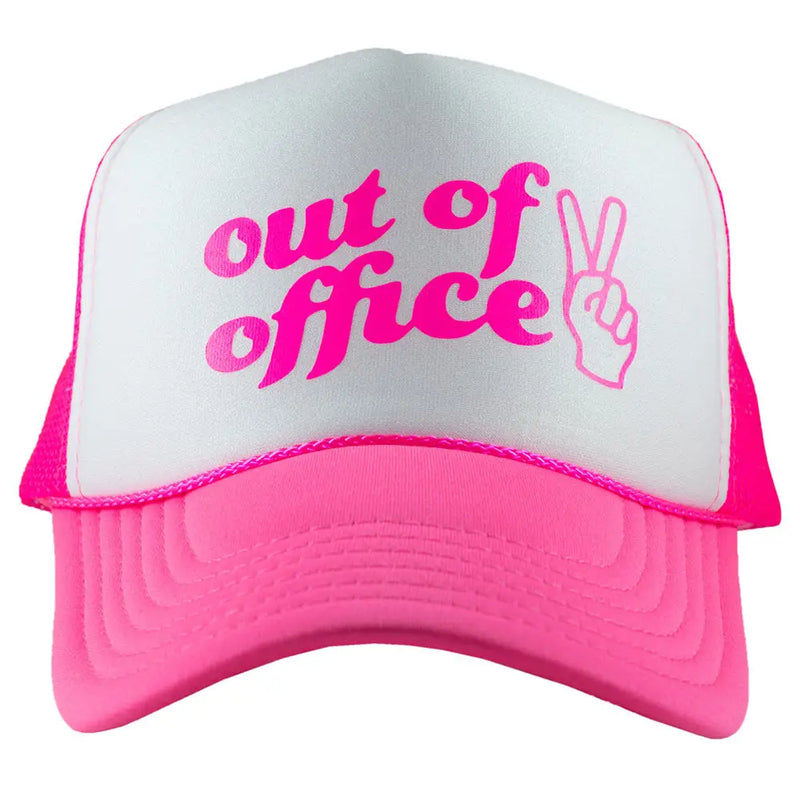 Out Of Office Trucker Hat-Pink/White Combo
