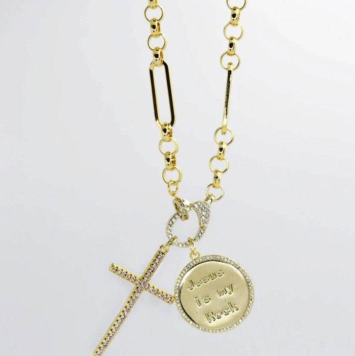 PREORDER: Treasure Jewels- Jesus Is My Rock Gold Necklace
